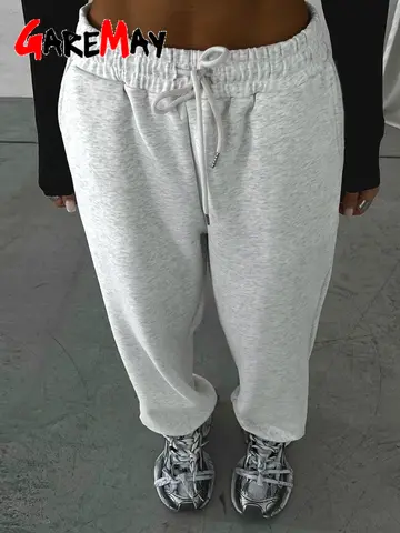 Autumn Women's Gray Sports Pants with Elastic 80% Cotton Jogging Vintage Classic Brown Sweatpants for Women