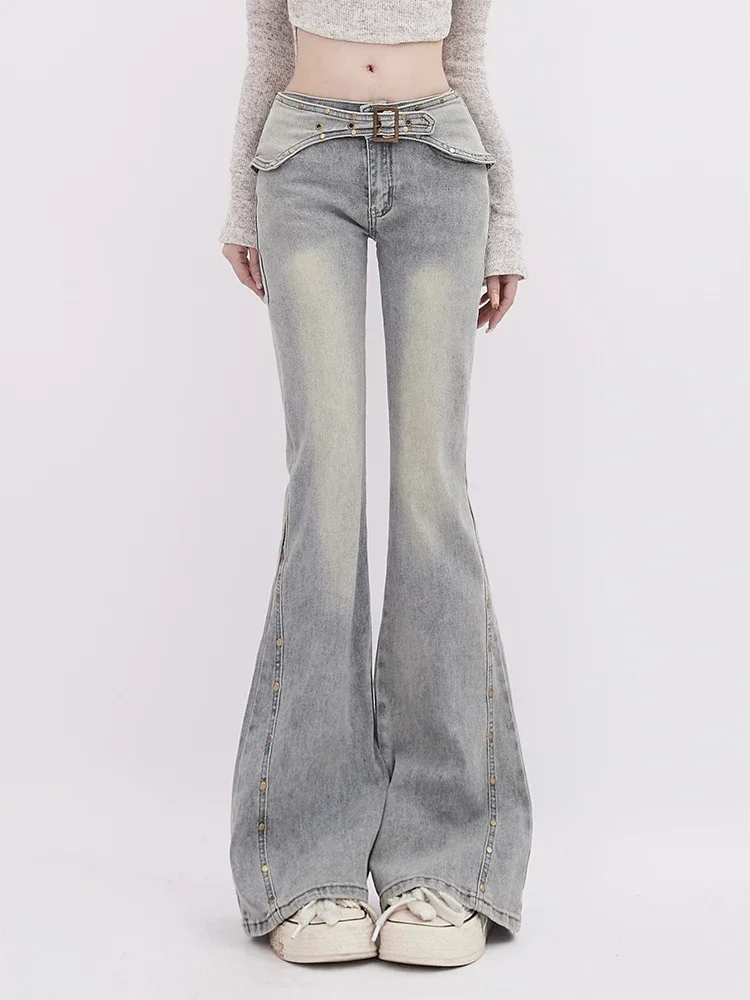 IMU Korean Light Blue Flare Jeans Women Y2k Low Rise Vintage Denim Trousers  Fashion Skinny Classic Aesthetic Harajuku Pants