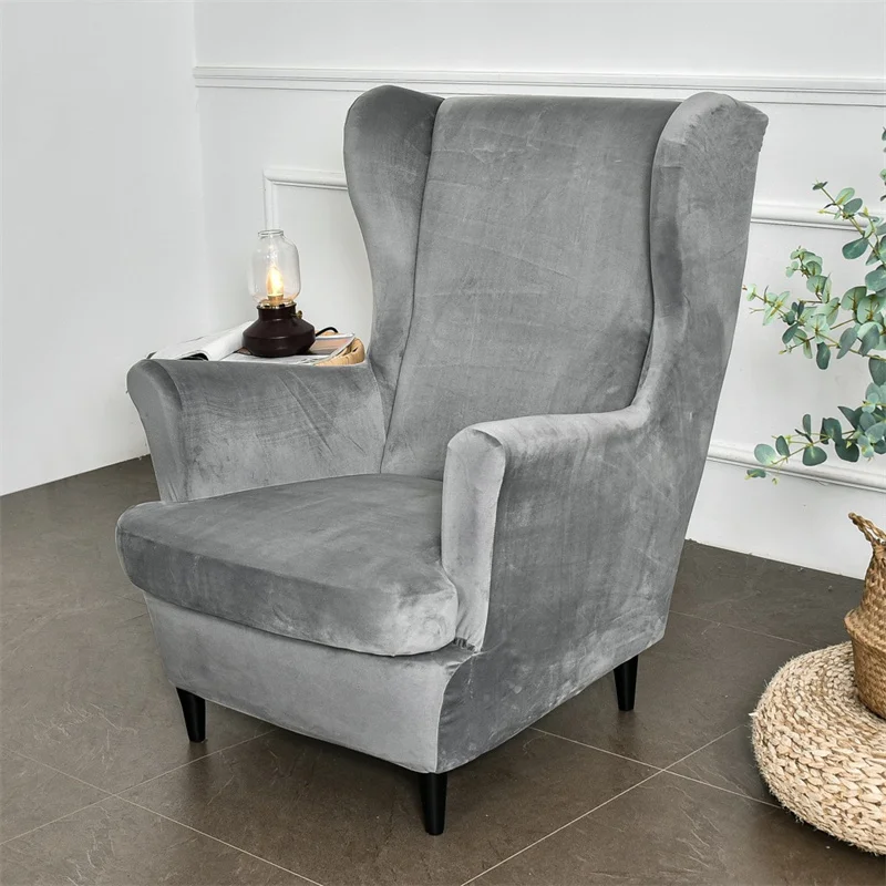 Jacquard Wing Chair Cover Velvet Soft Wing Armchair Covers Stretch Sofa Covers with Seat Cushion Cover Ottoman Slipcover Home