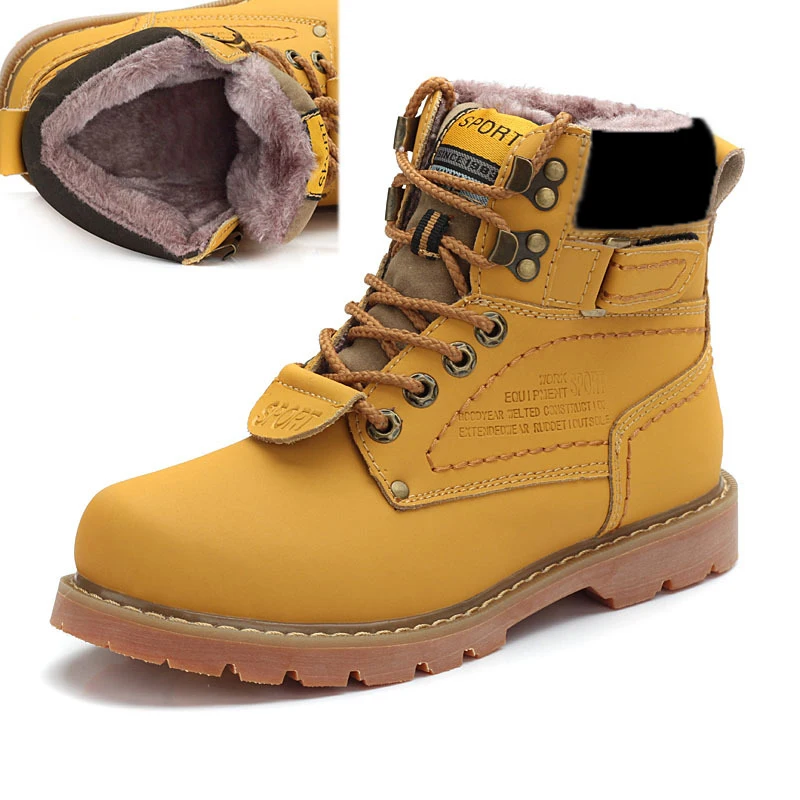 Xiaomi Men Winter Ankle Snow Yellow Boots with Fur Genuine Leather Shoes High Quality Women Men Outdoor Work Shoe Plus Size 46