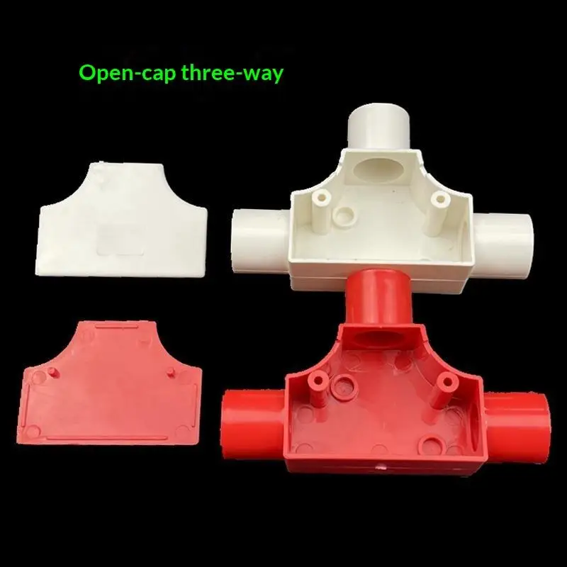 PVC Three Way Conduit Junction Box Removable Cover Fire Resistant Material For Home Electrical Wiring
