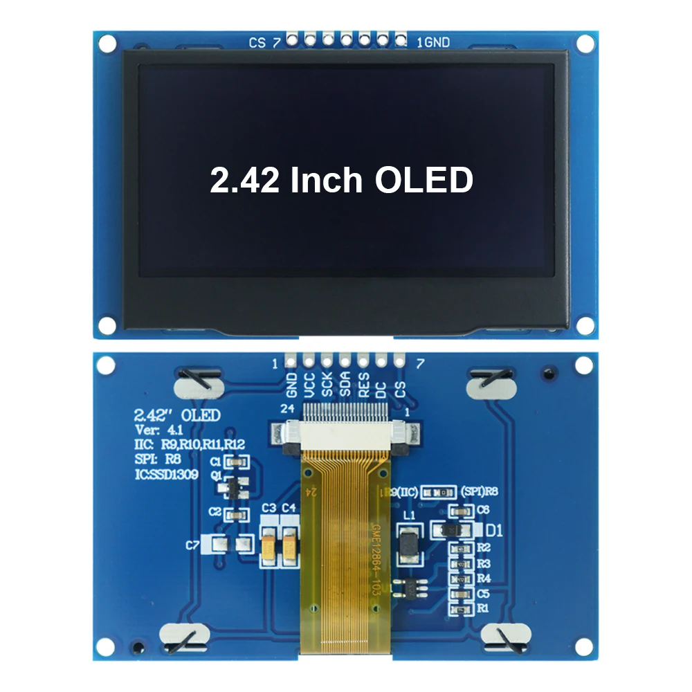 2.42 Inch OLED Display Module SSD1309 Driver 128×64 Resolution SPI/IIC I2C Interface 7Pin High-Definition Screen