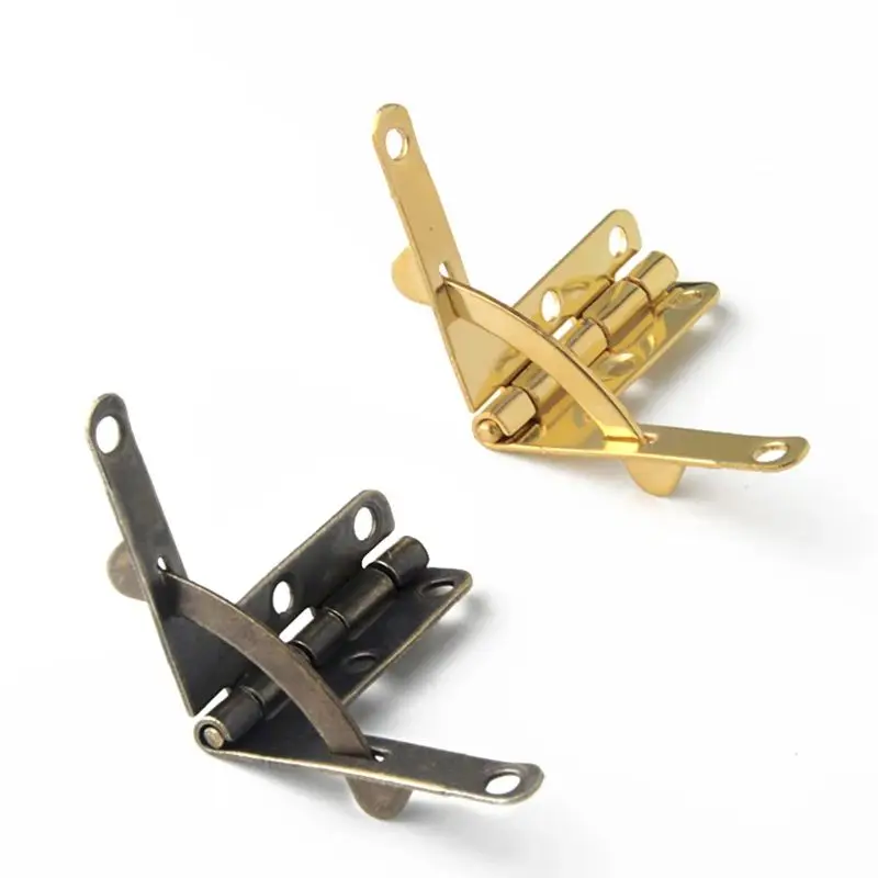 2PCS/Lot Spring Hinge 90 Degree Angle Support Hinge Small Box Hinges for Jewelry Case Wooden Lid Door Close- Bright Gold, Bronze