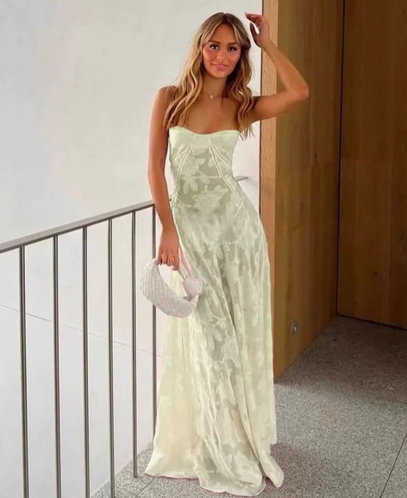 Zielona żakardowa elegancka sukienka damska bez rękawów letnie wakacje impreza Streetwear odzież Lady Chic Vestidos Bodycon