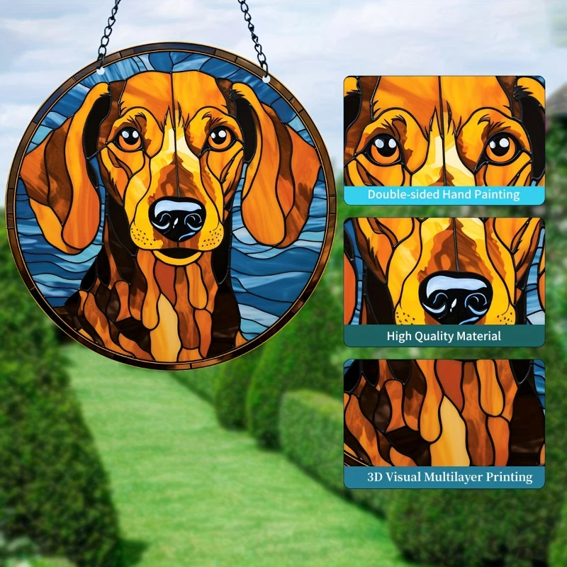 1pc Dachshund Stained Glass Window Hanging Suncatcher Room Home Decor Housewarming Gift Garden Wreath Dog Sign for Mom Grandma