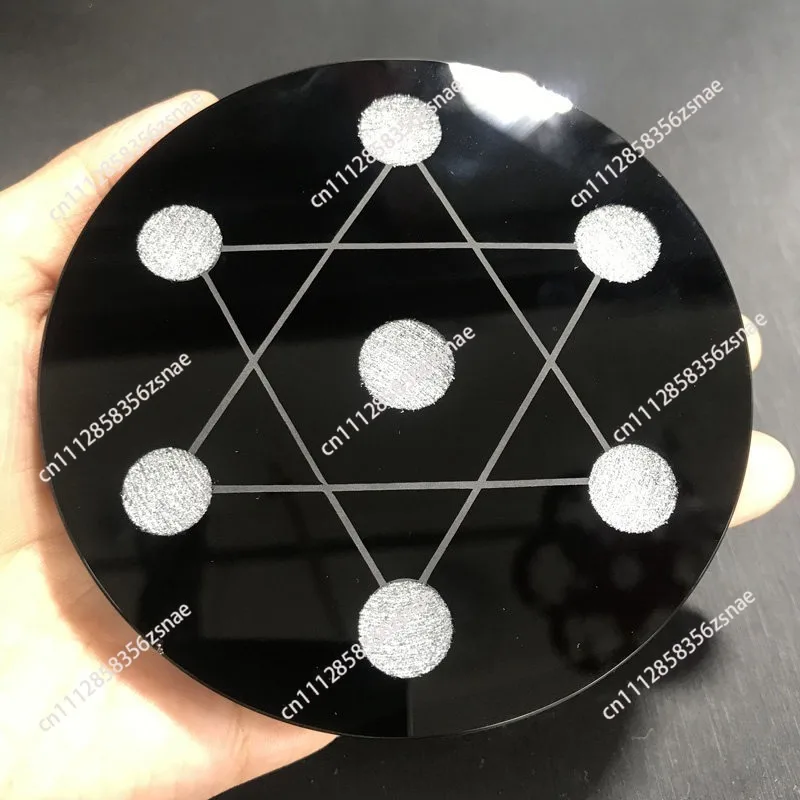 Natural obsidian seven-star plate ornament, obsidian chassis, black crystal base, crystal ball ornament, factory direct sales.