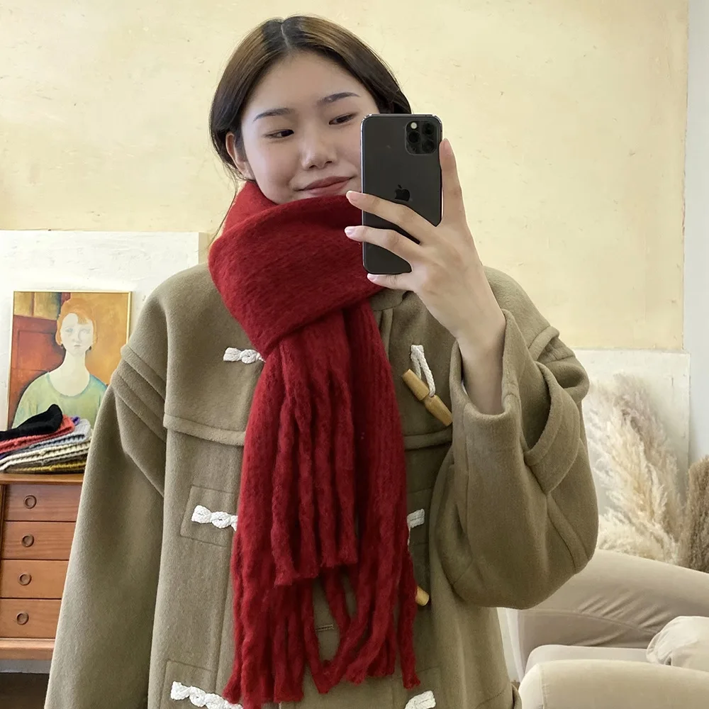 

Soft Thickened Winter Scarf Men's Fashionable Trendy Korean Version Cashmere Simulation Tassel Neck Warmer Couple Matching