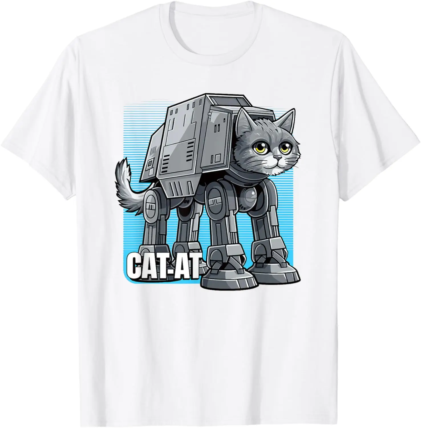 CAT-AT Science Fiction Parody Pet Cat Space Robot Sci-fi Fan T-Shirt Unisex Summer Streetwear Tops Y2k Couple Ropa Hombre