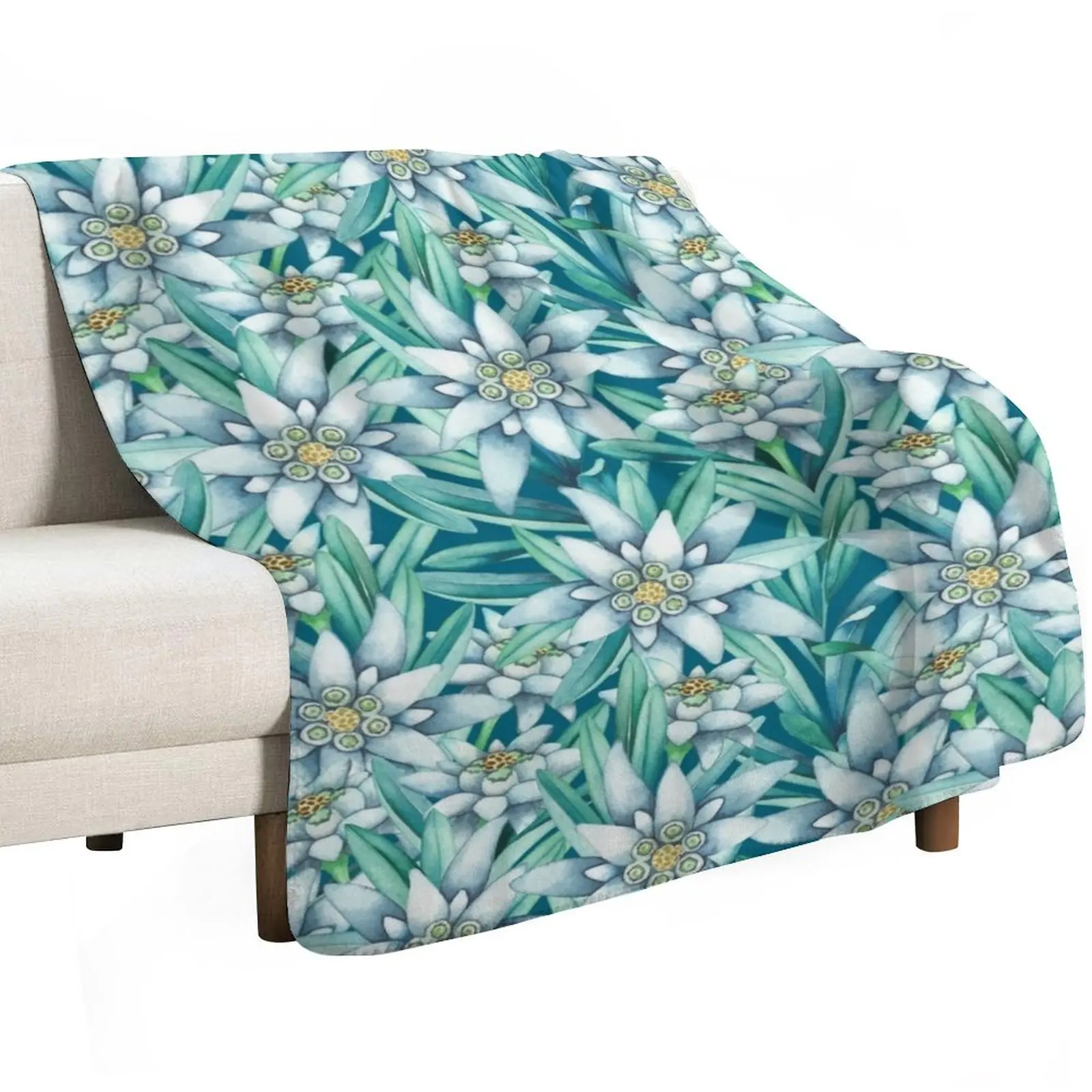 

Watercolor edelweiss Throw Blanket Loose Bed covers Decorative Throw Blankets