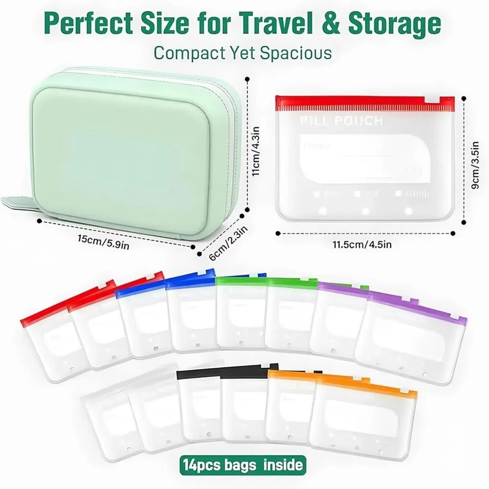 7/14PCS BPA-Free Weekly Pill Organizer Waterproof Zipper Design Medicine Pouch Set Color Coded Reusable Pill Pouch Set view 6