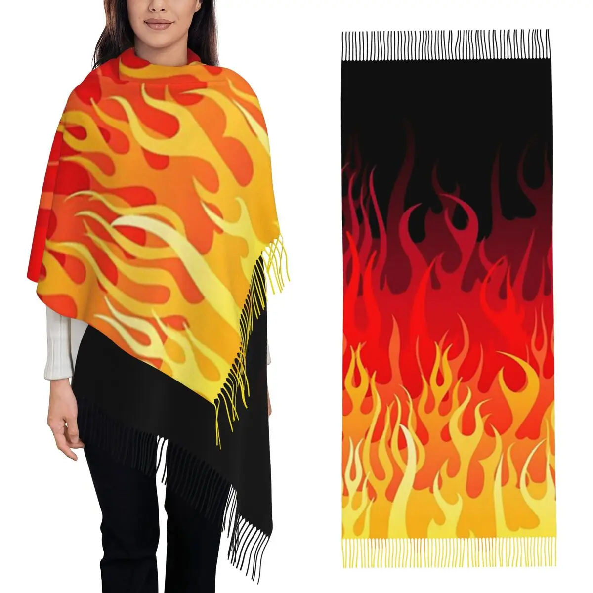 Red Hot Rod Flame On Edge Black Background Scarf Tassel Scarves Women Soft Warm Shawls and Wraps Large Fall Winter Shawl Wrap