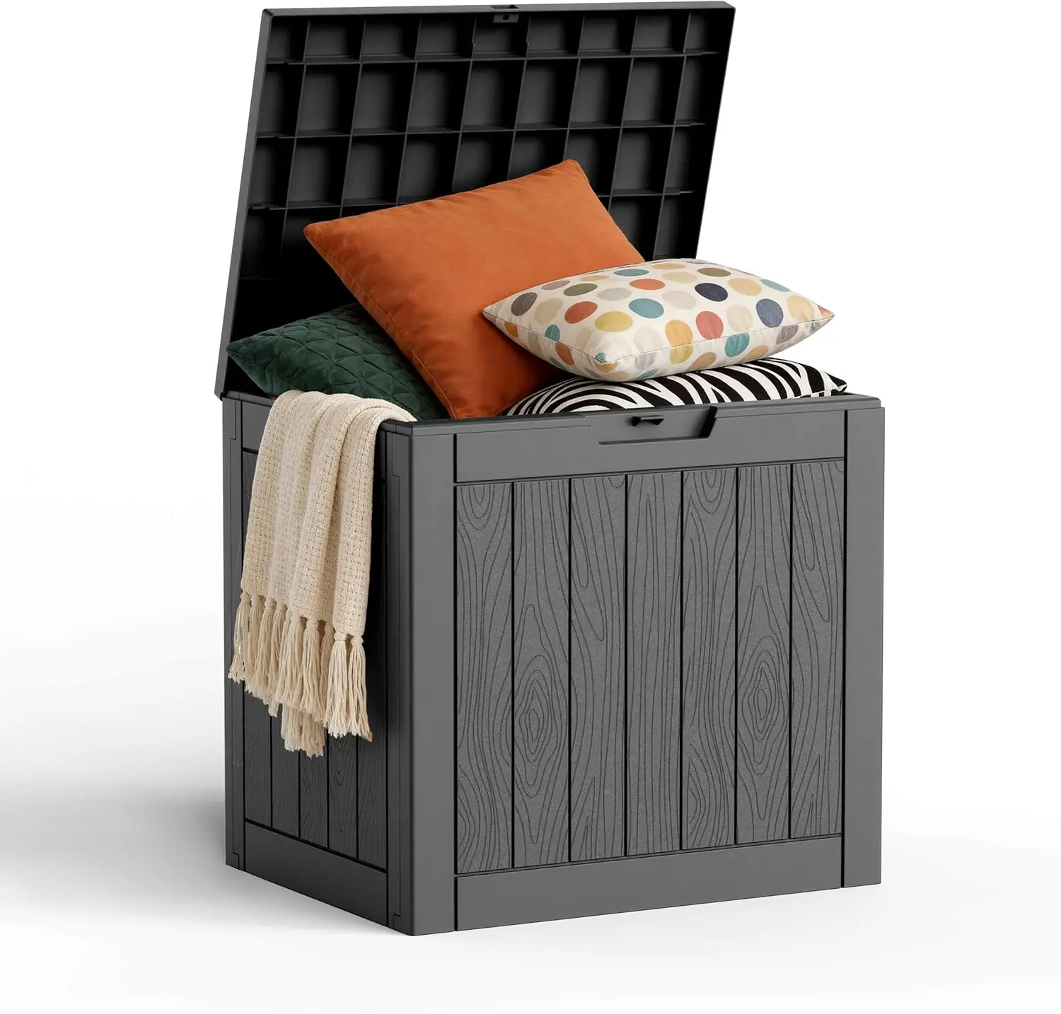 

Водонепроницаемый уличный ящик для хранения объемом 30 галлонов с замком для садовых инструментов, подушек и аксессуаров - черный