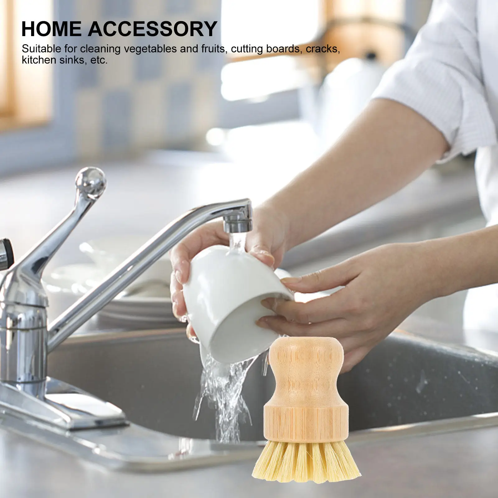 Sturdy Dishwashing Brush Household Use Non-Scratch Odorless Bristles Multi-Function Vegetable Scrubber Bamboo Pot Wok Brush