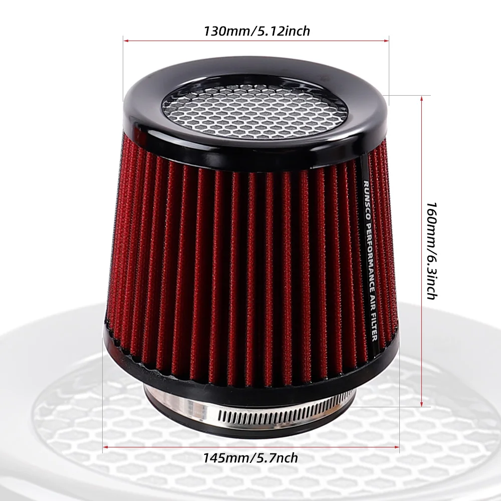 76 mm 89 mm 101 mm High Flow Kaltkegel-Lufteinlassfilter 2,5 Zoll 3 Zoll 3,5 Zoll Universal-Auto-Luftfilter-Modifikation für Rennwagen – Detail 2