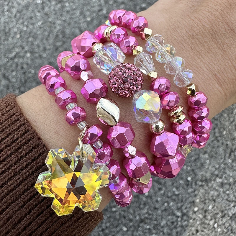 New Arrival Fashion Jewelry Beaded Bracelets Crystal Flower Pendant Women Gifts