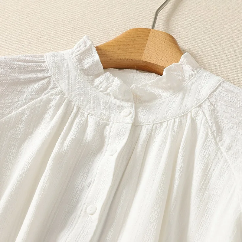 Damskie bluzki w stylu chińskim, jednolite kolory, koszule vintage, modne luźne letnie ubrania, długi rękaw, bawełniano-lniane damskie topy.