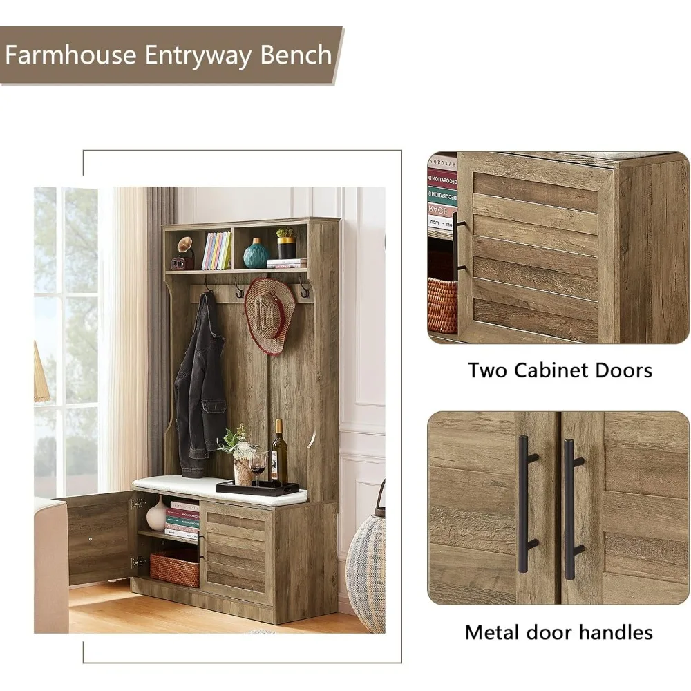 مقعد مدخل مقاس 71 بوصة مع خزائن تخزين ورف معطف ومقعد خشبي لغرفة الطين للممر