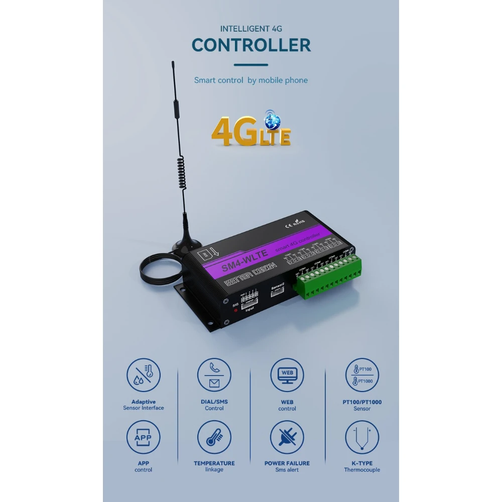 Remote Control 4G GSM SM4-WLTE Remote Controller Power Switch Wireless Door Access Opener with  Antenna Temperature and Humidity