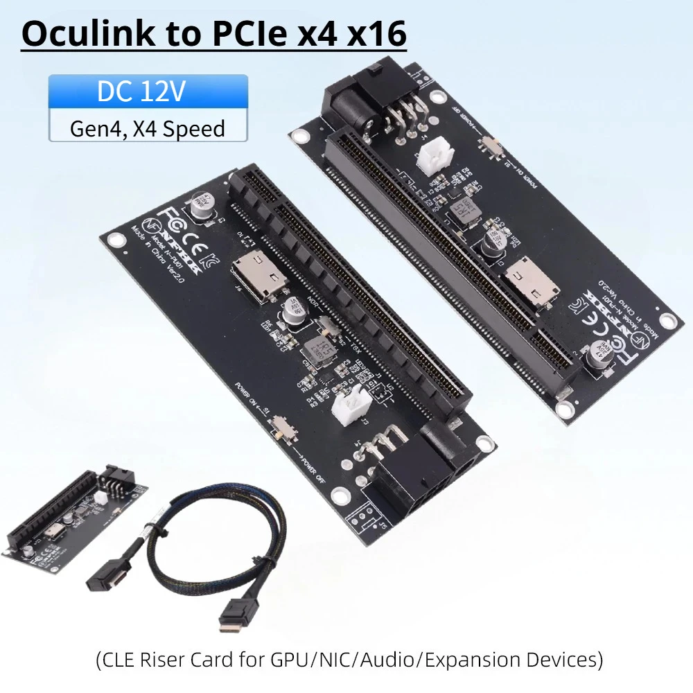 Oculink SFF-8612 zu PCIe X4 X16 Slot Adapterkarte GPU Power DC 12V PCIe 4.0 3.0 SFF-8611 4i Kabel für PC Mainboard Grafikkarte