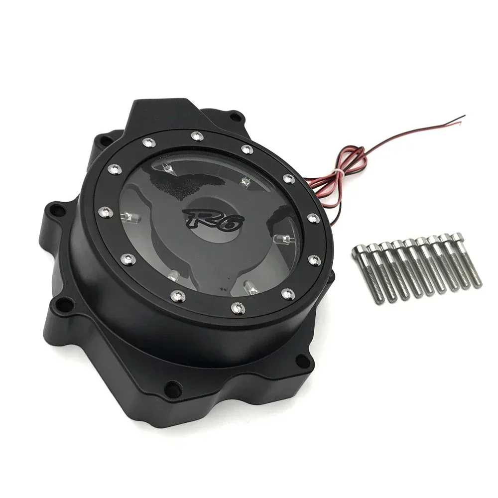 Motorcycle LED See Through Engine Stator Cover for Yamaha YZF R6 2003-2006，R6S 2006-2009 BLACK