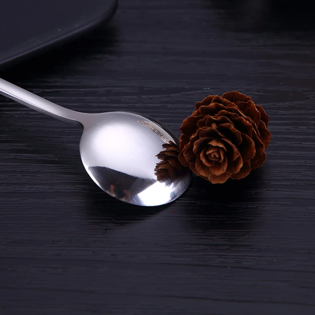 

5 pcs Bouillon Set Round Spoons Round Serving Spoons For Food Service Bouillon Stainless Steel Spoon Dessert Tea Use Silver