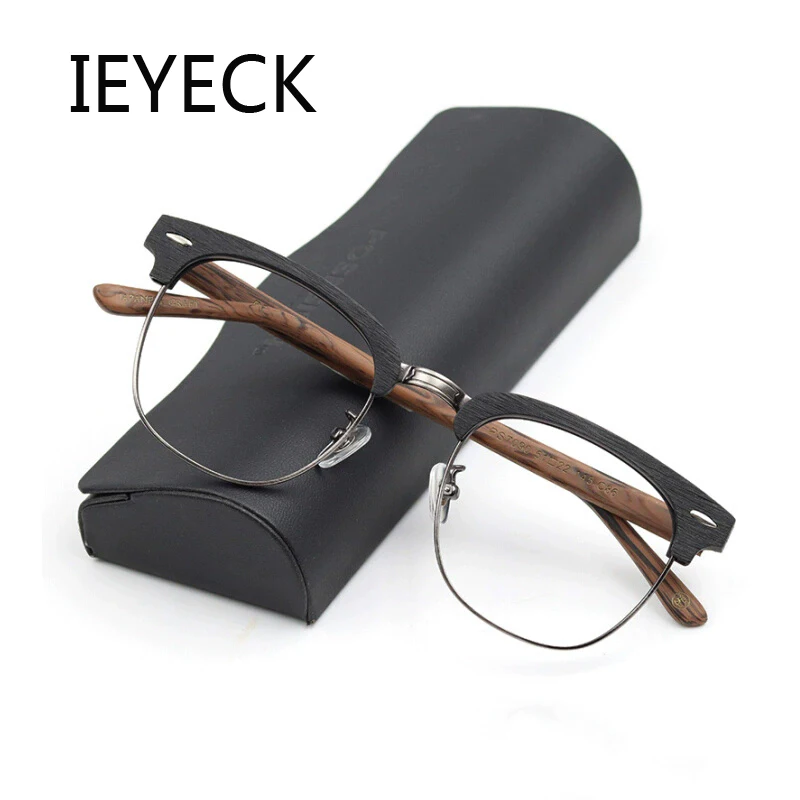 IEYECK Eyewear Half Frames Glasses Men Women Wood Handmade Spectacles Retro Optical Prescription Myopia Glasses Frame gafas 7090