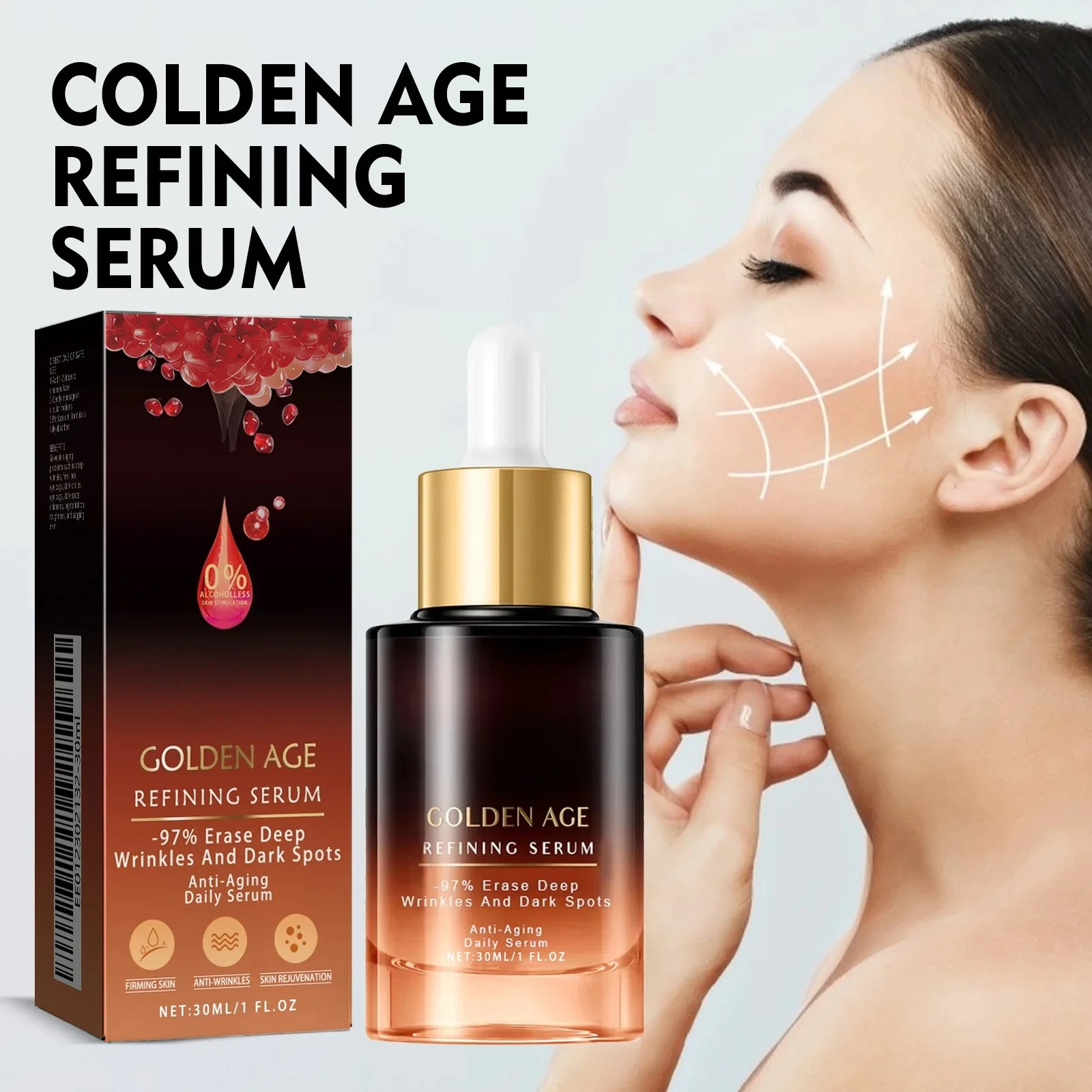 

Instantly fade wrinkles, facial essence, tighten, lift, fade fine lines, edema, moisturize and brighten skin