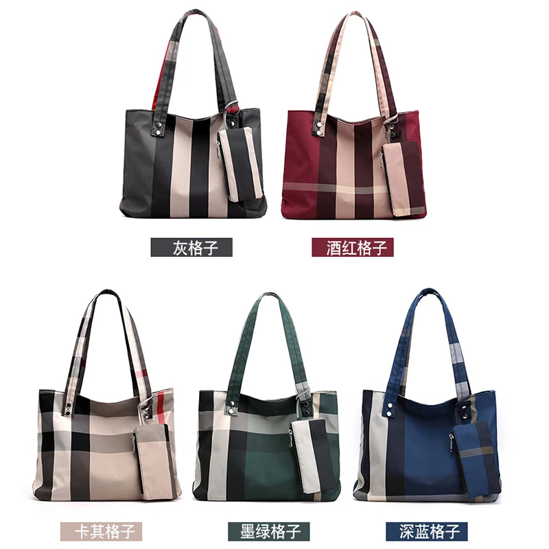 Fashion Women Large Tote Bags Summer Beach bag Nylon Handbag Large Capacity Temperament Girl All-match BagsTrend Plaid Summer