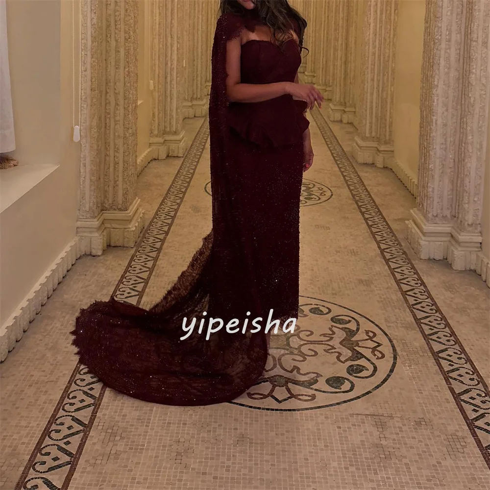 Maßgeschneiderte, hochwertige, passende, mit Perlen verzierte, trägerlose, knöchellange Kleider mit Spitze und Spitze, maßgeschneiderte Kleider für besondere Anlässe, Größen erhältlich