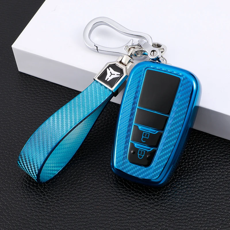 Carbon Fiber Car Key Case Full Cover Shell for Toyota Prius Camry Corolla CHR C-HR RAV4 Land Cruiser Prado Keychain Accessories