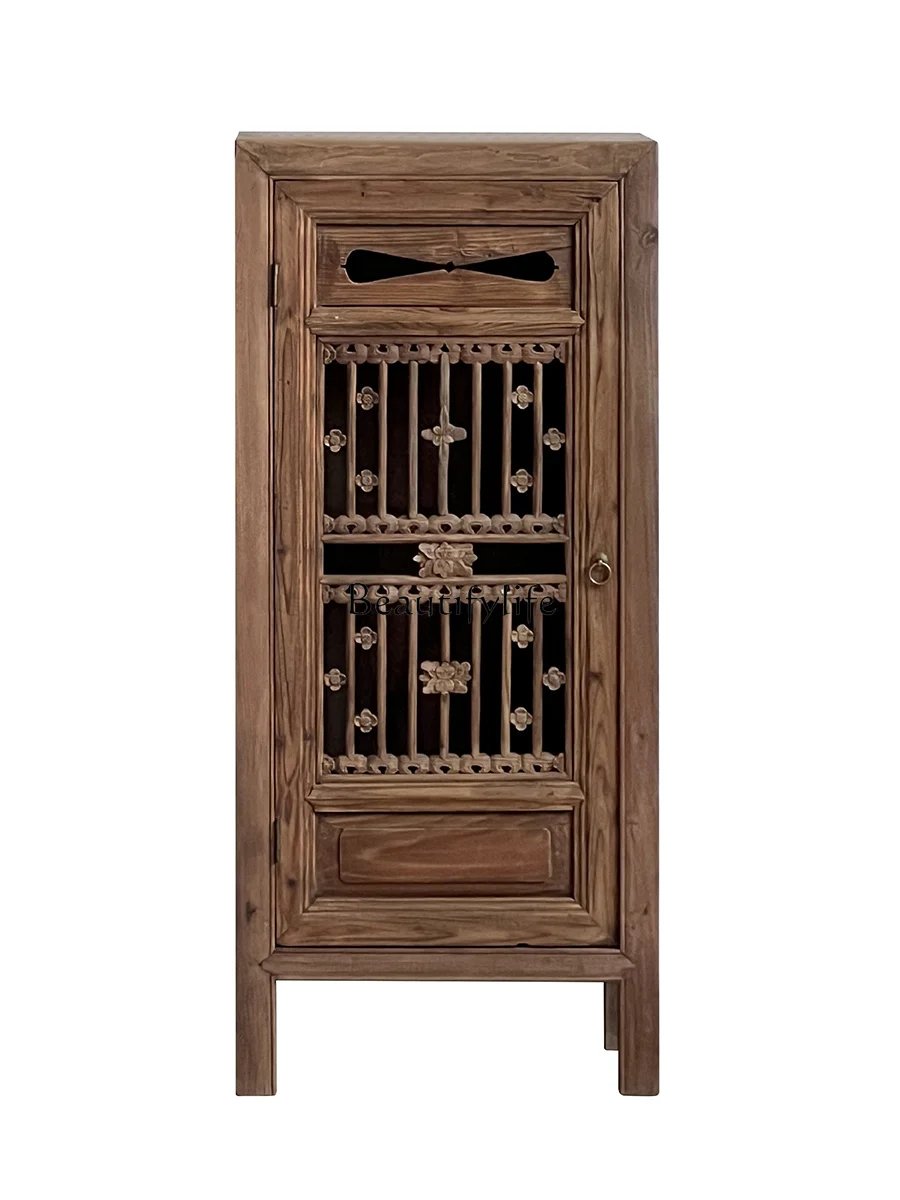 

Wabi Sandy Wind Solid Wood Storage Cabinet Storage Chinese Old Elm Flower Window Cabinet