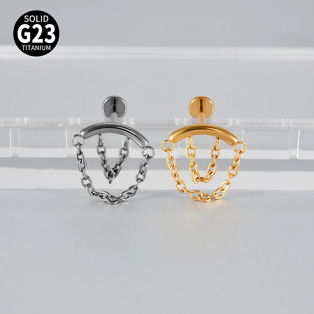 Solid Titanium Curved Bar Pendant Chain Dangle Earrings