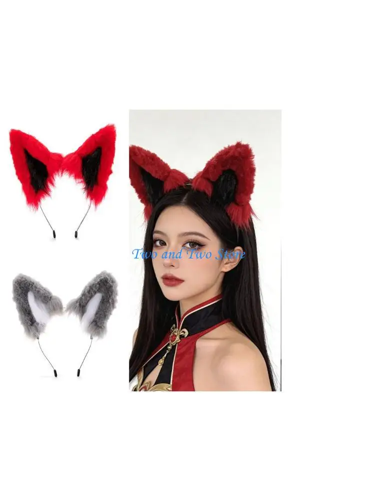 HX6F Wolf Ears Furry Headbands Cosplay Costume For Anime Enthusiasts Animal Ear