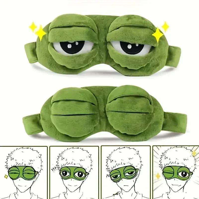 Masque de sommeil 3D Sad Frog pour hommes et femmes, bandeau pour les yeux portable, couverture naturelle pour le sommeil, patch pour les yeux d'ombre, bandeau pour les yeux de voyage doux