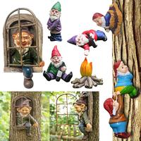 White Beard Dwarf Art Statue Creative Miniature Little Man Ornament Mini Dwarf Tree Climbing Decor Outdoor Garden Decoration