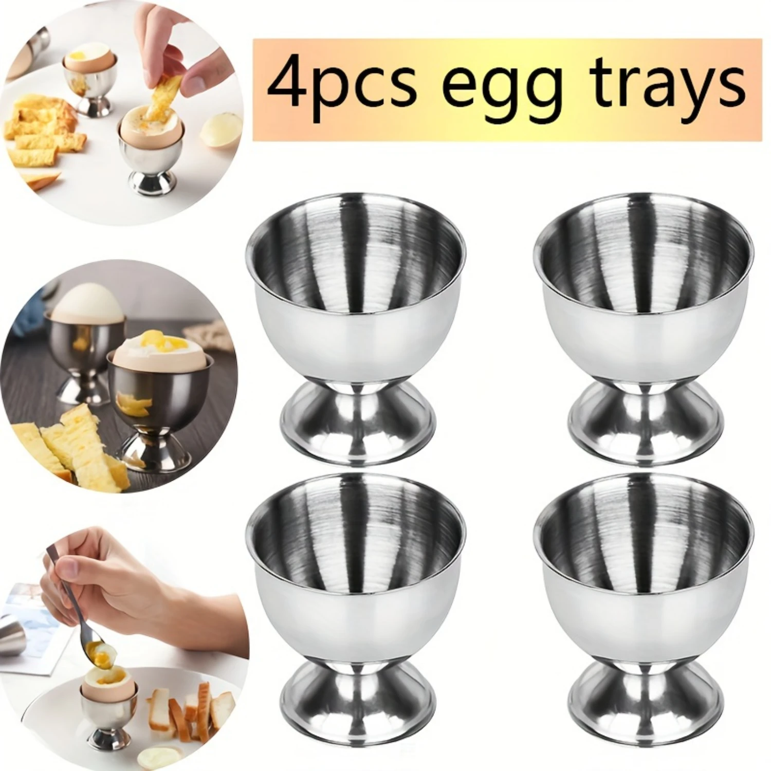 4pcs Premium Stainless Steel Egg Tray Set - Anti-Scalding, Stackable, Restaurant-Grade Egg Holder, Small Wine Cup, , Colorful Ma