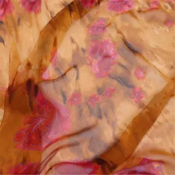 New Hand Painting Style Gold Flower Breathable Soft 100% Pure Silk Georgette Fabric for Elegant Girl Fashion Clothes