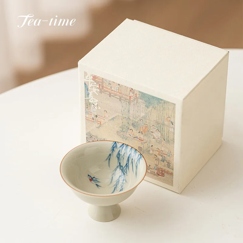 Retro Plant Ash Teacup Pure Hand-painted Willow Swallow Goblet Master Single Ceramic Tea Cup 60ml Master Cups Kung Fu Teaware