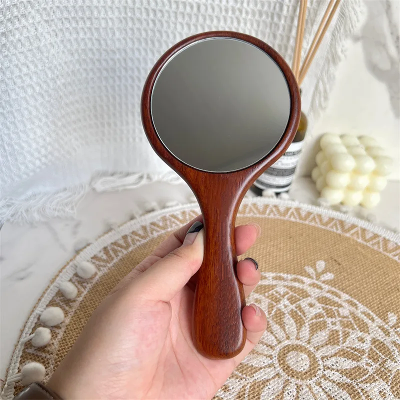 샌달우드 휴대용 화장 거울, 레트로 휴대용 원형 거울, 여행용 터치업 거울, 소녀들을 위한 선물
