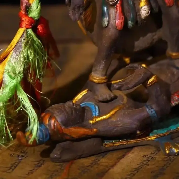 

Bronze Painted Mosaic Gem gZi Beads Turquoise KaliGoddess Kali Kalyai Namah Buddha Worship Hall