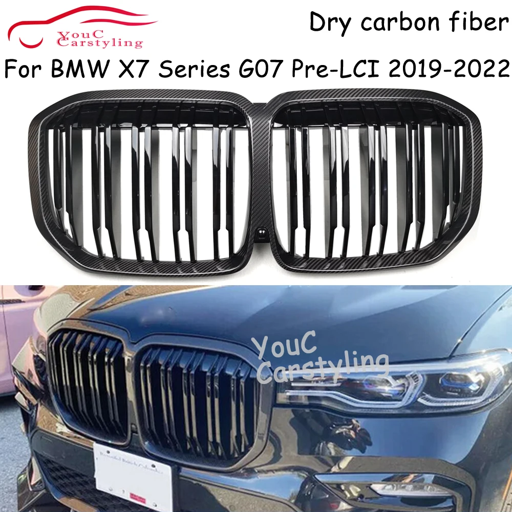 G07 Dry Carbon Fiber Front Bumper Replacement Kidney Grill Mesh Hood For BMW X7 Series G07 Pre-LCI 2019-2022