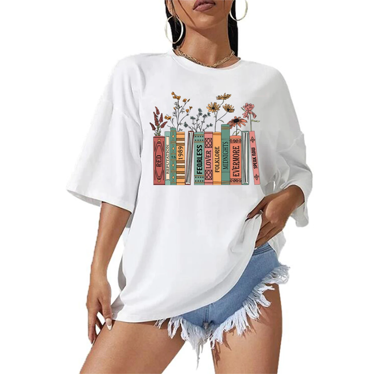 2024 Hot T-Shirt Taylor Albums Book Flowers Country Music Lover Swift Shirt Gift Shirt Summer Oversized (Us Size)