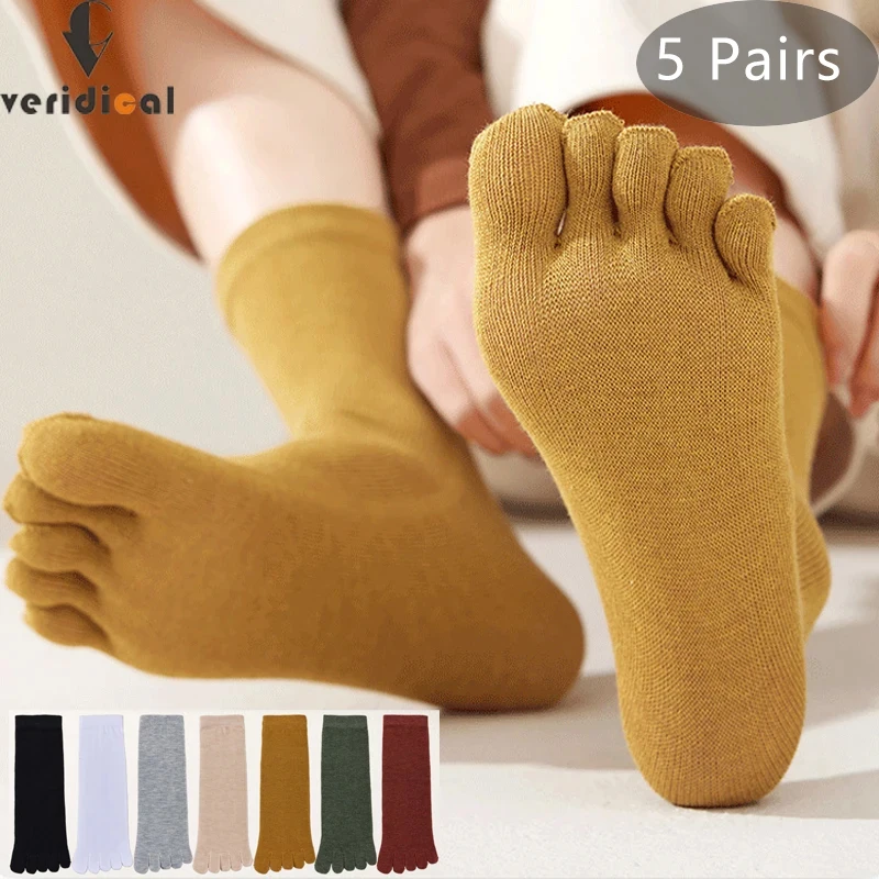 5 Pairs Women 5 Finger Socks Cotton Solid Young Fashion Soft Elastic Sweat-Absorbing Deodorant Toe Harajuku Socks 4 Seasons