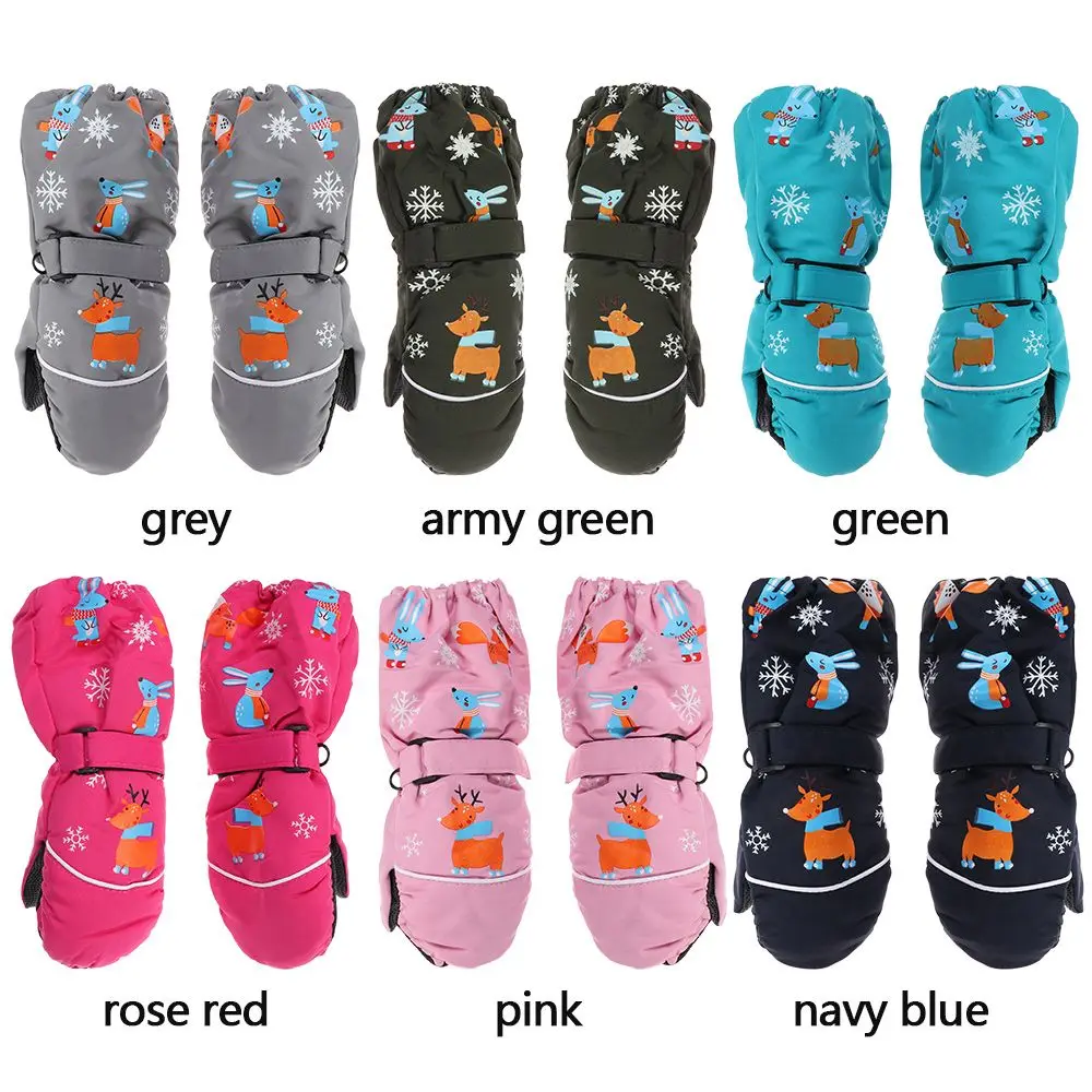 冬男の子女の子鹿ウサギプリント漫画防水長袖ミトン子供スキーグローブ防風厚く暖かい