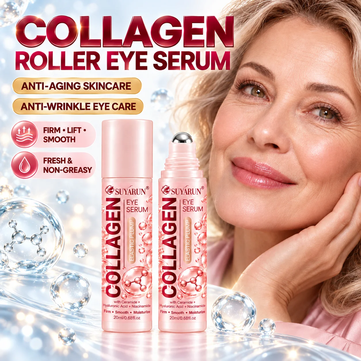 SUYARUN Collagen Eye Serum: Blast wrinkles, bags, dark circles. Visible firming, fresh glow. Must-have anti-aging fix.