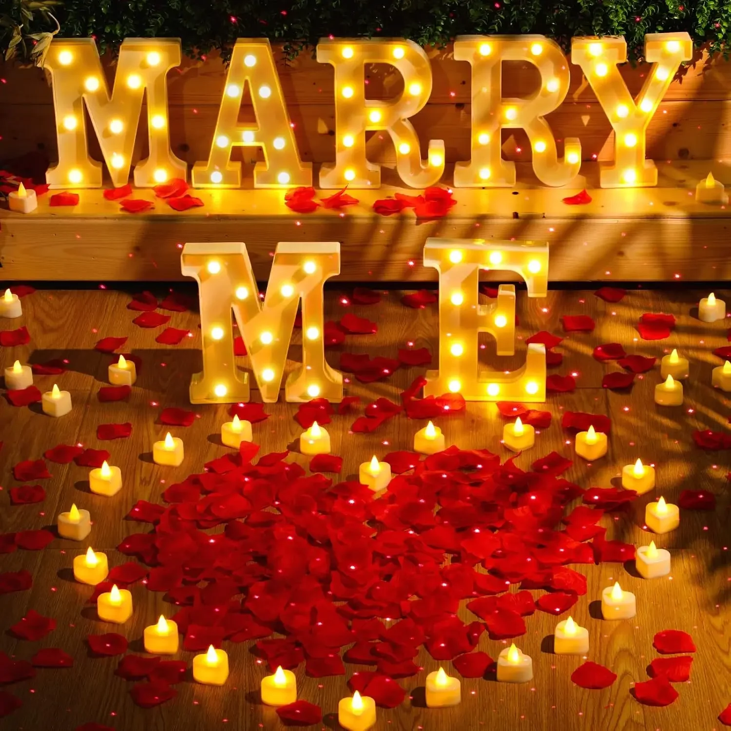 Marry Me Light up Letters Kit Proposal Decoration Will You Marry Me Sign Rose Petals LED Candles for Proposal Engagement Wedding