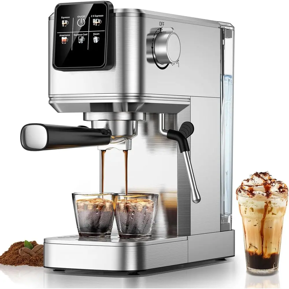 

hine 20 Bar with Touch Sn, Hot & Iced Coee Makers, StainlSteel Maker with RaCold Brew & Milk rother Steam Wand, with Water Tank