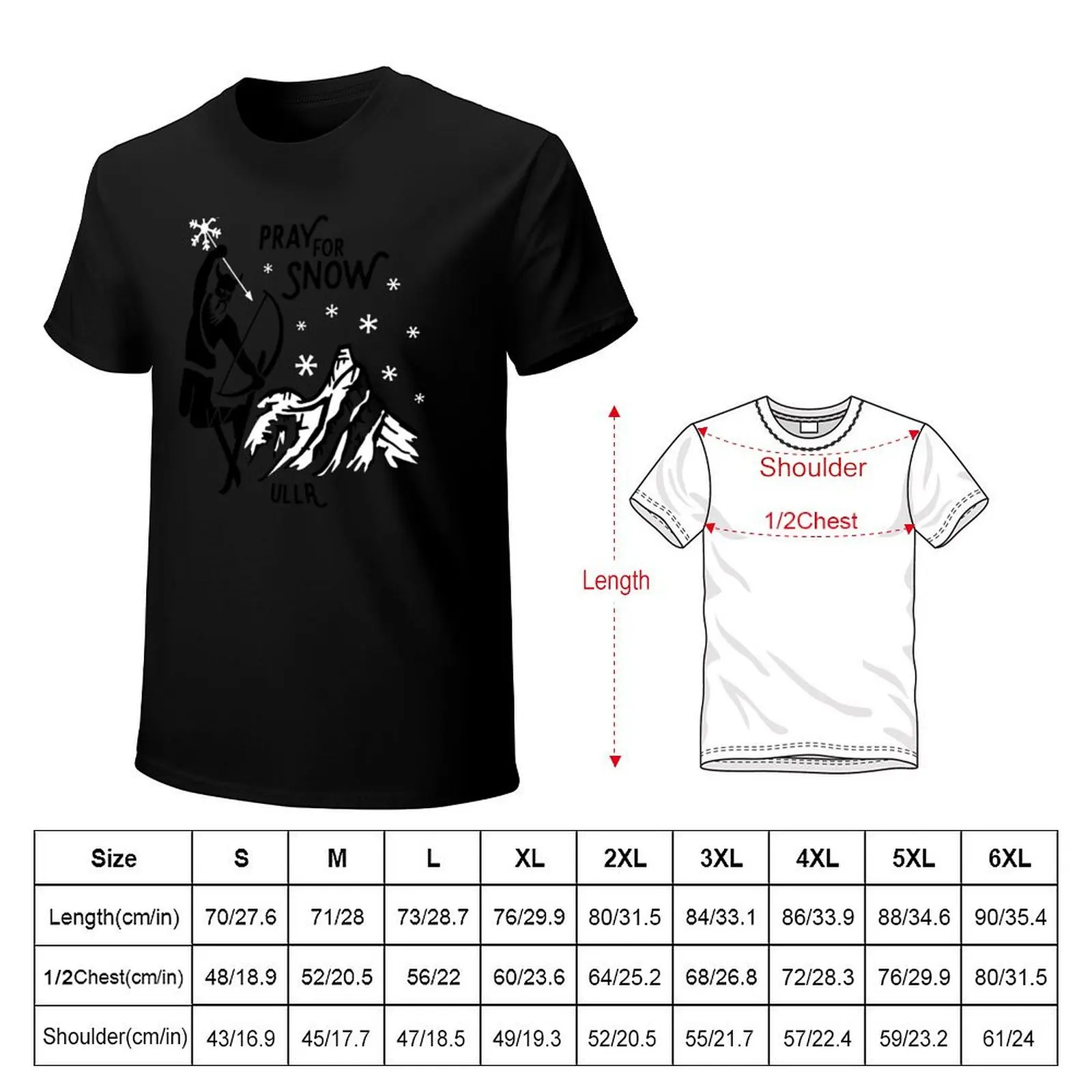 Ullr Pray for snow - black-white T-Shirt Large Size Casual Short Sleeve Top