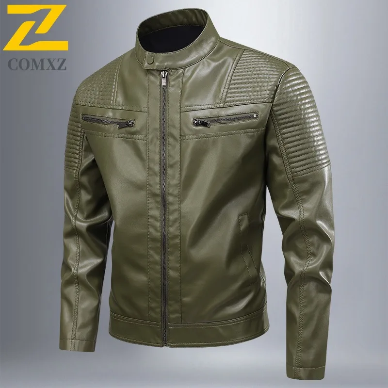 

Men's Vintage Biker Jacket PU Leather Motorcycle Coat Retro American Style Spring Slim Fit Outerwear with Waterproof Windbreaker
