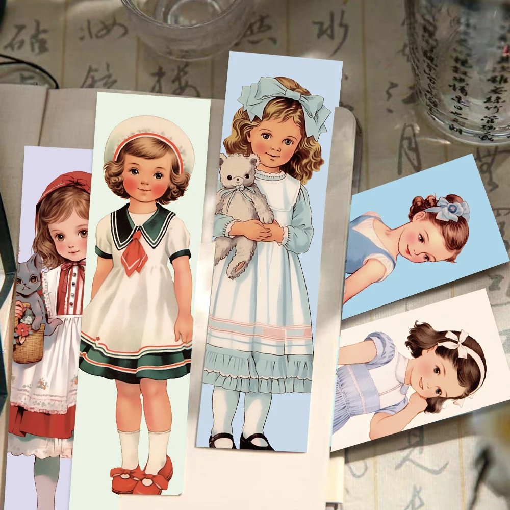 30pcs Cute Little Girl Bookmark Vintage Art Book Book For Children Reading Page Label For Students With Gift Stationery Cards